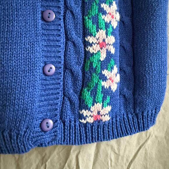 Vintage J. Christopher Sweater Vest Blue Floral Cable Knit Double-Breasted Sz‎ M - Picture 8 of 12